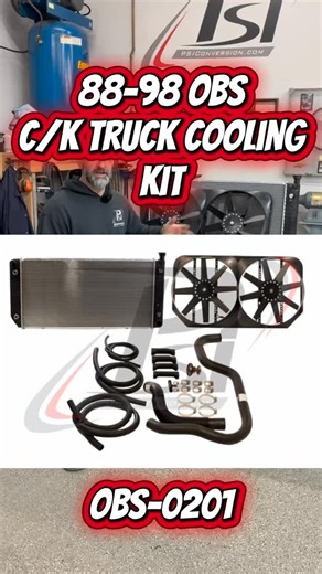The 88–98 OBS C/K Truck Cooling Kit was developed in-house by PSI on #ProjectSilverTurbo, pieced together using components we know work and bundled into one complete kit to save you money and eliminate the guesswork. ✔️ Full-size 34” radiator with provisions for engine oil and trans coolers ✔️ Flex-a-lite dual 15” fans pushing 5,500 CFM, complete with wiring & controller ✔️ Upper & lower Gates hoses, steam hose, heater core hose ✔️ Polyurethane mounts, radiator & fan brackets, hardware, and hose