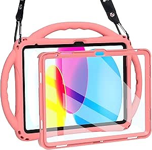 TOPESCT Kids Case for 11" iPad (A16) 11th Gen 2025,10.9" iPad 10th Gen 2022 - Made of Kid-Friendly Silicone, with Built-in Screen Protector, Shockproof Handle Stand Case (Pink)