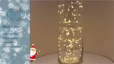 Qbis USB Christmas Lights, 100 Warm White LEDs, 16.5ft Lightging String with Remote, 8 Modes, Timer, 13ft Lead Wire, Indoor/Outdoor, Micro LED USB string lights on silver wire