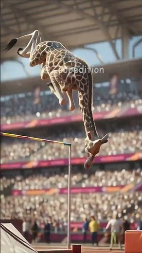 Giraffe Pole Vault #ai #animals / 기린 장대높이뛰기 #funny #cute #olympics #giraffe #olympics #highjump