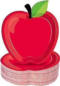 50PCS Red Apple Party Paper Plates Decorations Back to School Plates First Day of School Party Supplies Schools Disposable Tableware for 50 Guests Teacher Appreciation Kindergarten Preschool 6.6X7.4