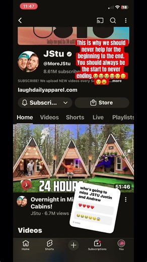 ‪@MoreJStu‬ who’s gonna miss Andrew and Justin? This is my favorite most favorite childhood YouTuber￼