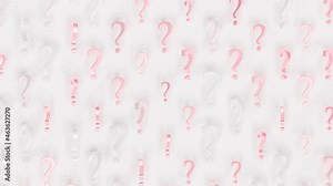 Mystery Question Marks Loop 1 Pink x White. Animation of many pink and white question marks rotating. Abstract choice. Decision concept. Interrogation. Game choice. Seamless loop.