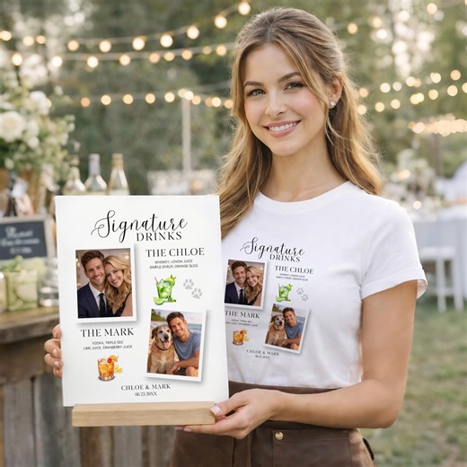 Bar Sign With Photos Wedding Bar Sign Template Wedding Drink Sign With Photo Wedding Bar Menu Signature Drink Sign Wedding Bar Decor Canva - Etsy