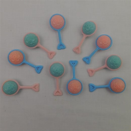 10 Vintage Baby Rattle Cake Toppers Pink Blue Plastic Heart Handle Set of 10 Cupcake Toppers Party Decor Favor Games - Etsy