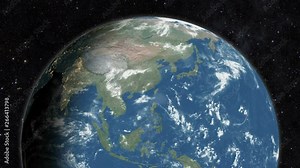 Planet earth from space. Day to night world globe spinning slowly animation. Loopable 30 Seconds 3D animation - full revolution of the planet around its axis.
