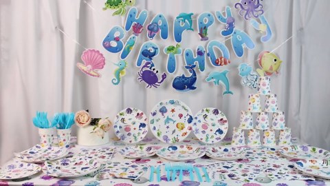 Ocean Birthday Party Decorations Tableware,142pcs Under The Sea Plates and Napkins Supplies Sea Animal Party Decorations cups tablecloth Dinnerware for Sea Turtle Party Decorations