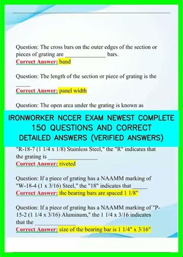 IRONWORKER NCCER EXAM NEWEST COMPLETE 150 QUESTIONS AND CORRECT DETAILED ANSWERS VERIFIED ANSWERS vi