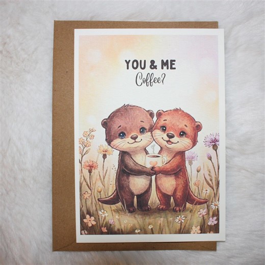 Coffee Invitation Card - You & Me, Coffee? - Cute Otter Friends With a Coffee Cup - Gift for Girlfriend - Card for Colleague - Funny Postcard - Etsy