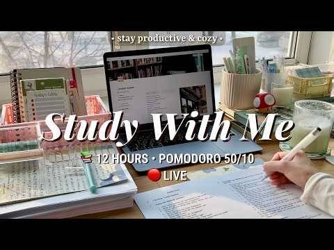 Challenge 🛑 12 HR STUDY WITH ME | 50/10 Pomodoro | Cozy Fireplace Sound
