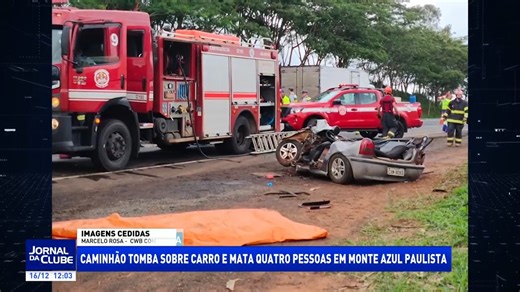 Caminhão tomba sobre carro e mata quatro pessoas em Monte Azul Paulista. As causas do acidente serão investigadas. | Jornal da Clube