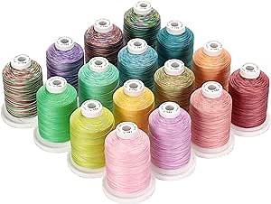 New brothread - 18 Options - Multi-Purpose 100% Mercerized Cotton Threads 50S/3 600M(660Y) Each Spool for Quilting, Serger, Sewing and Embroidery - 16 Variegated Colors
