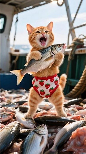 Follow papa to go fishing and get fresh fish🔥 #cat #funnycats