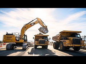Mega Excavator Cat 385C in Action! Loading Cat 773 & 775 Dump Trucks on Massive Highway Project – 4K