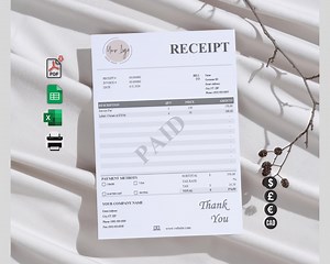 Printable Receipt Template: Editable Excel & Google Sheets (PDF) - Etsy