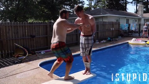 man is tied up and tasered into pool and is surprised that he almost drowned