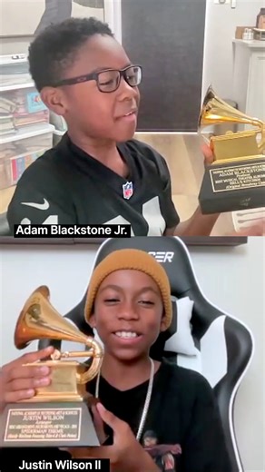 The legacy continues on Boombox! Out now on all platforms But y’all gotta get your own 🏆😂 Song in the background and on the record is “Echo’ Written by Justin Wilson II and Adam Blackstone Jr. 💯 #AdamBlackstone #WilsonWorld #AMGKidz #Legacy #ForYourConsideration #RoadToTheGrammys #Grammys #ChildrensMusic | Wilson World Media