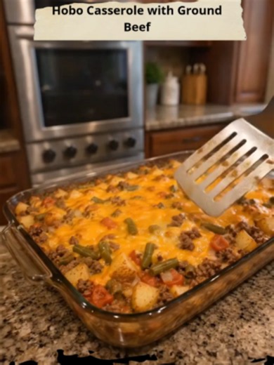 Hobo Casserole with Ground Beef 🥔🧀 One bite of this cheesy, beefy casserole and you’ll understand why everyone goes back for seconds! 😍 Layers of savory ground beef, tender potatoes, creamy sauce, and gooey melted cheese come together in the ultimate comfort-food dinner. It’s hearty, budget-friendly, and perfect for busy weeknights or cozy family meals. ✨ Full step-by-step recipe is available on my page — right under my profile photo! ⬆️