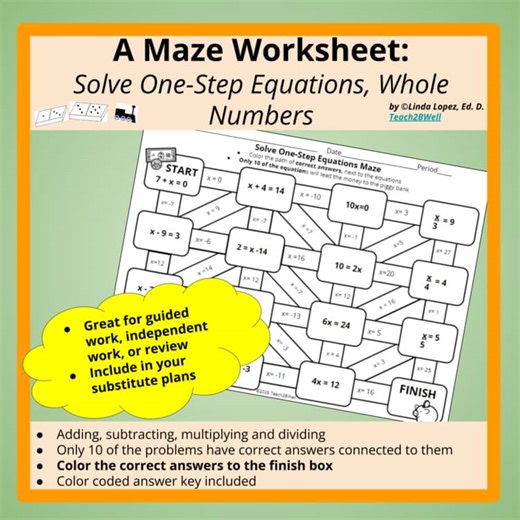 One-Step Equations BUNDLE: Hands on Activities and Maze Worksheet