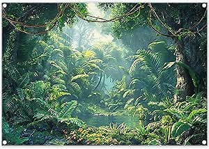 ZTHMOE Fabric 7x5ft Jungle Forest Photography Backdrop Rainforest Tropical Natural Scenery River Background Summer Adventure Party Decorations Photo Banner Props