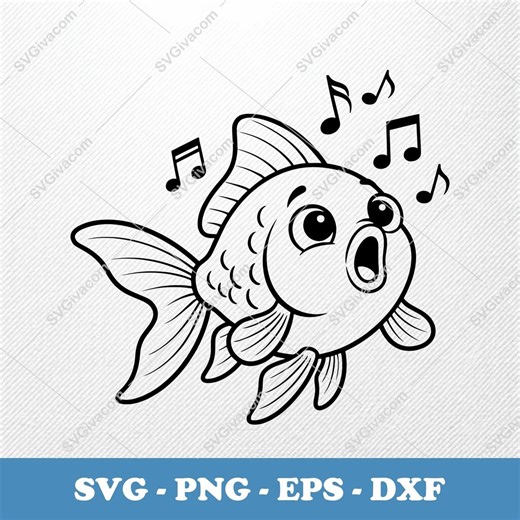 Goldfish Singing SVG | Kawaii Fish Vector Clipart | EPS PNG Dxf Cut File | Cricut Silhouette - Etsy