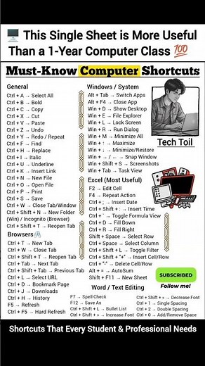 ⚡ Master these must-know computer shortcuts & work smarter💻 #Shortcuts #Productivity #TechTips”