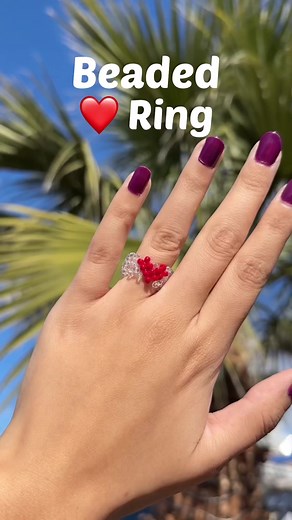 Such a cute design I wanted to try and recreate from “Bee Inspired” on YouTube ❤️ #beadedjewelry #beadedrings #hearts #valentinesday #cute #fyp #foryou #tutorial #howto