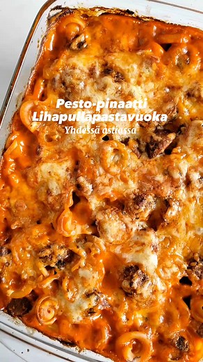 Pesto-pinaatti lihapullapastavuoka resepti