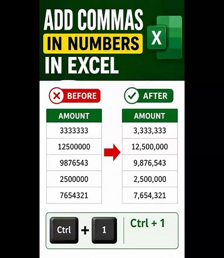 Stop Typing Commas Manually in Excel | Add 1000 Separator Instantly #shorts #excel