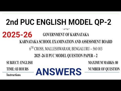 second year puc english model question paper 2 answers 2025-26
