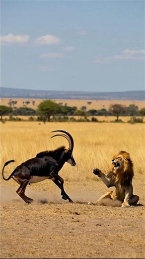 Deadly Standoff: Lion vs. Sable Antelope #shortvideo #lion #Antelope #AnimalBattle #wildlife #animal