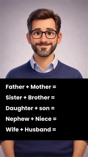 Improve your English vocabulary with this simple and clear family words lesson 👨‍👩‍👧‍👦 | Learn English Speak English Learn how to say: Father and mother = Parents Sister and brother = Siblings Daughter and son = Children Nephew and niece = Niblings And… what do we call wife and husband? 🤔 Comment your answer below! This lesson is perfect for ESL learners, beginners, and anyone who wants to improve spoken English, pronunciation, and vocabulary. Listen carefully and repeat to practice your En