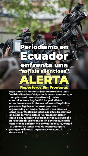 Periodismo en Ecuador enfrenta una “asfixia silenciosa”, alerta Reporteros Sin Fronteras