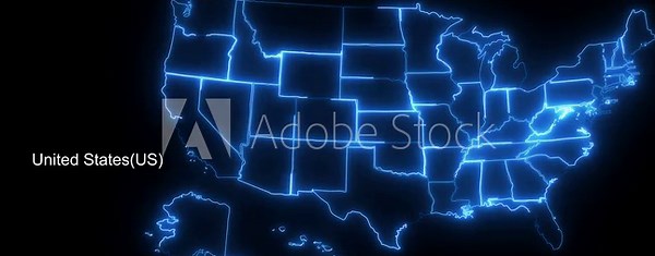 United States 3d map with borders Template for your design. neon line US map animation. 4k
