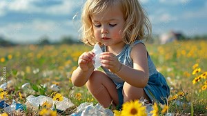 Child collecting plastic waste to help clean up the environment. child Empty the trash outside. Ecology idea