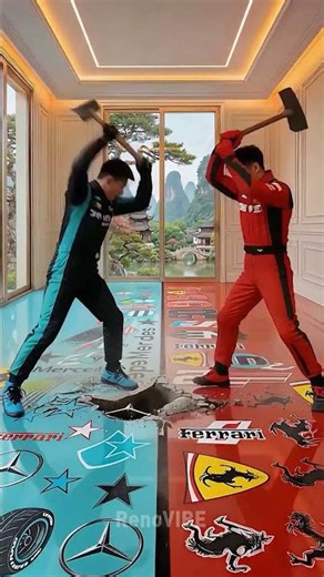 RED 🔴 vs BLUE 🔵: The ULTIMATE Epoxy Floor Showdown FERRARI VS MERCEDES!😮 #mercedes #ferrari #f1