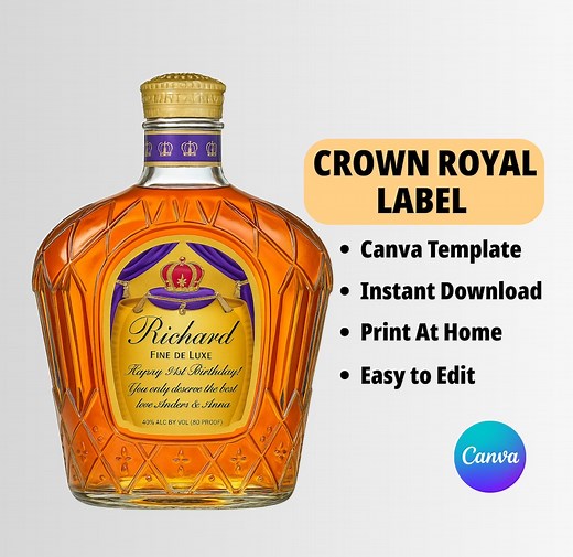 Crown Royal Whisky Label Canva Template Lnstant Download Groomsmen Gift, Bachelorette Party Gifts, Birthday Gift or Anniversary Gift for Her - Etsy