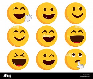 Emoticon flat smileys vector set. Emoticons character in happy, smiling and laughing expressions with hand gestures of waving and thinking for emoji Stock Vector Image & Art - Alamy