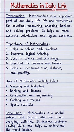 Mathematics in Daily Life | Homework Help | Mathematics Project