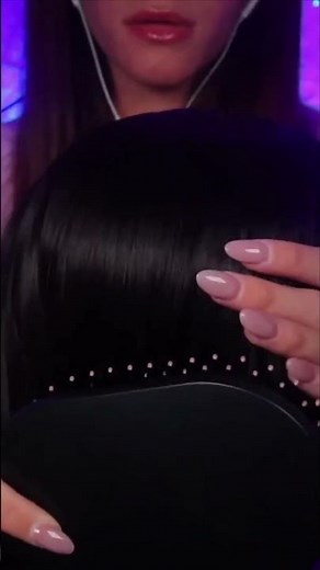 Deep focus on purple-lit hair brushing ASMR. So relaxing!