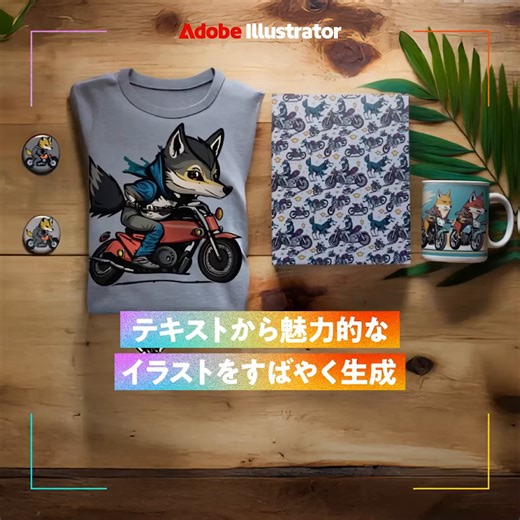 ✐☡ テキストからイラストを生成 Adobe Illustratorの「生成ベクター」機能、活用していますか？ イメージ通りのイラストを作りたい時、「生成ベクター」機能を使えば、イラスト作成が苦手でも簡単に生成できちゃいます✨ 拡大縮小しても画質は鮮明なままなので、小さなグッズのデザインから巨大な広告の制作など、ぜひご自身のクリエイティブ制作で使ってみてくださいね。 やってみたい！って思ったらぜひ「いいね」してください♪ ほかにもHow ToやTipsを投稿していくので、 ぜひAdobe Creative CloudのFacebookページをフォローしてくださいね。 もっと詳細な使い方を知りたい方はこちらからチェック👀 https://adobe.ly/3Xllhb6 | Adobe Creative Cloud
