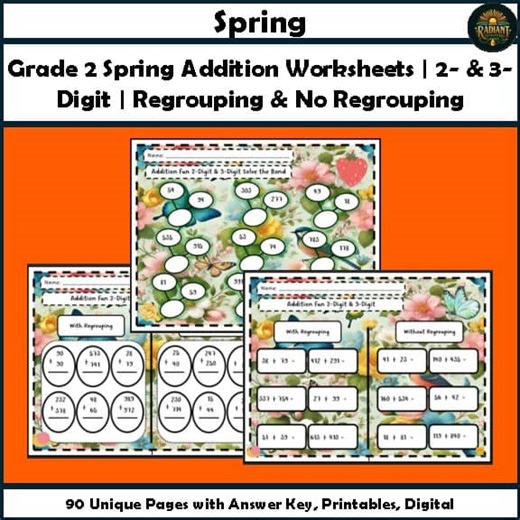 Grade 2 Spring Addition Math Multi Digit Regroup Number Bond Place Value Logic