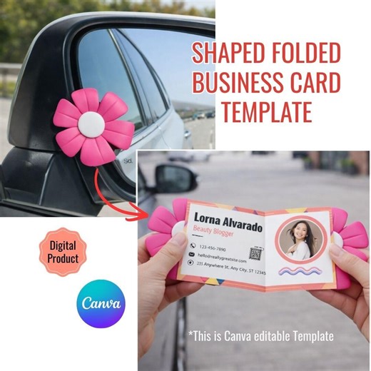 Flower Folded Business Card Template | Canva Design (digital Download - Etsy