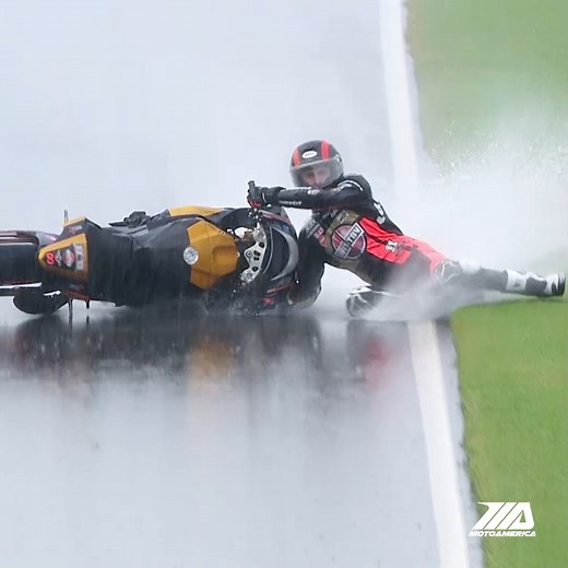 10M views · 71K reactions | 勞 In a rain-drenched HONOS Superbike race one at Barber Motorsports Park, Westby Racing's Mathew Scholtz Racing overcame one of the longest-sliding motorcycle crashes anyone has ever seen to still finish second. Wearehonos | MotoAmerica | Facebook