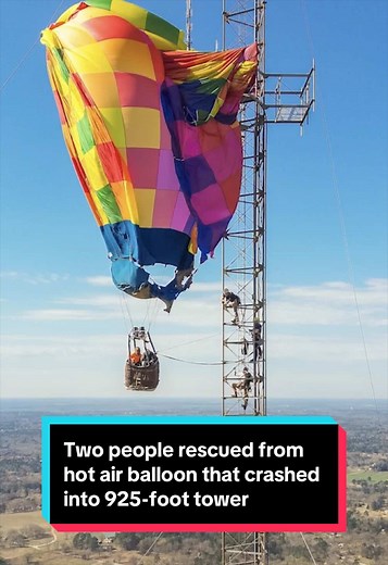 Emergency crews in Longview, Texas, pulled off a rare, high‑risk operation after a hot air balloon was blown into the cables of a 925‑foot cell tower. Two people were stranded near the top, forcing rescuers to climb the structure and bring them down safely. Windy conditions were a key factor in the accident, and the extreme height made the rescue especially dangerous. #texas #news