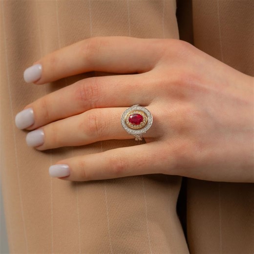 Natural Ruby Ring 14K Gold 2.94ct, GIA or HRD Cert, F SI Earth Mined Red Gemstone Double Halo Wedding Gift Band, Handmade Fine Jewelry - Etsy