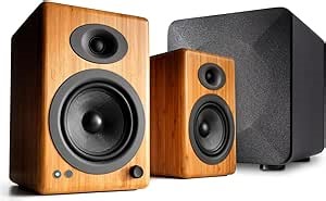 Audioengine A5 Bamboo Wireless Bookshelf Speakers and 210W S6 Subwoofer with Remote