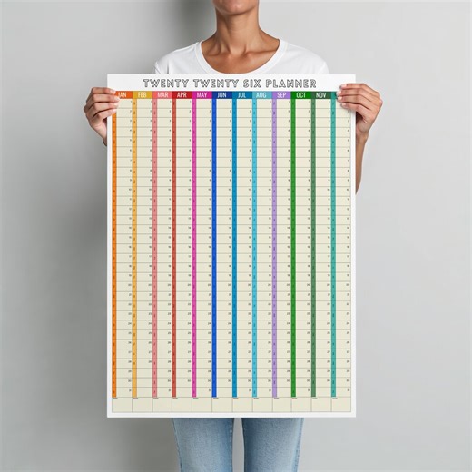 レトロ 2026 通年カレンダー 縦型プランナー カラフル カレンダー ポスター 2026 印刷可能な月間プランナー プリント 年間デジタルダウンロード。 - Etsy 日本