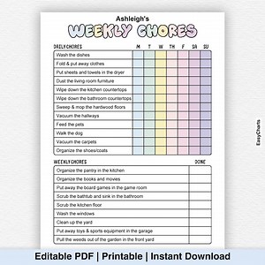 Editable Chore Chart for Kids, Chore List, Daily Weekly Responsibility Chart, Family Chores, Kids Daily Routine Checklist, Chore Chart, PDF - Etsy Canada
