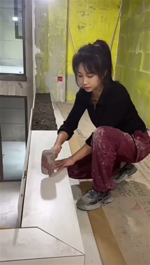 Apply the ceramic tile around the perimeter securely and stick it tightly by tapping #construction